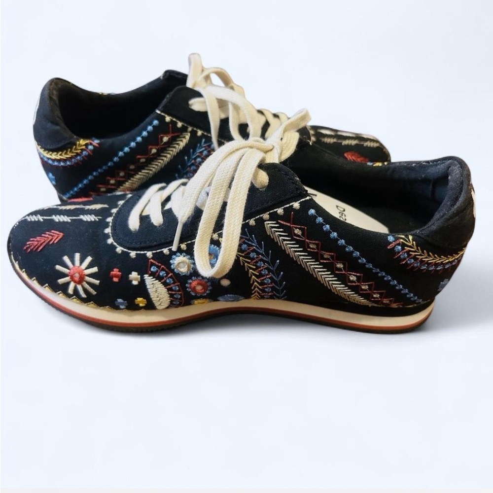 Desigual Black Sneakers with Multicolor Embroidery (New with Box) - Picture 2 of 8